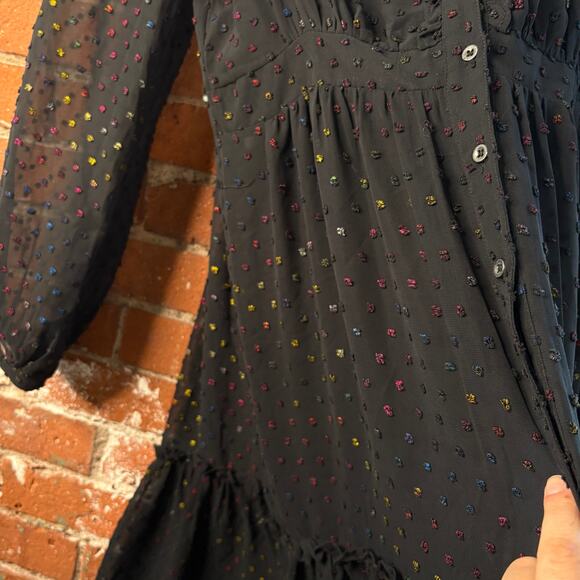 Anthropologie Audrey Clip Dot Black Rainbow Flecked Shirtdress 8 No Slip Sheer - Picture 5 of 13